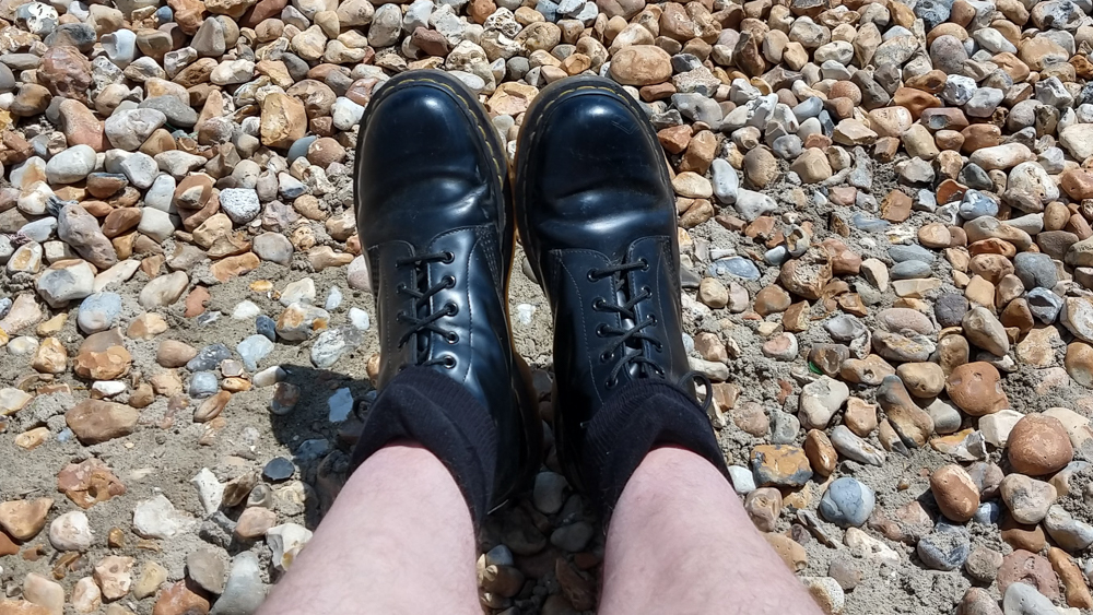 Boots, pebbled beach, 2021, Motorloa G6