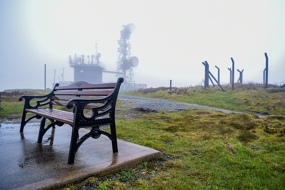 Bench, back to the communications tower, atop Tountinna, Tipperary. Nikon D750 24mm