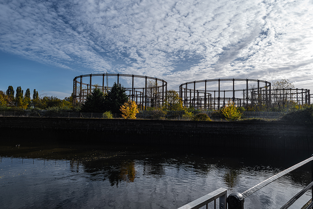 Gasworks over the River as clouds hang, Nikon D750 24mm