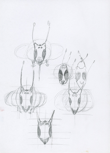 Pencil sketches of bees head on